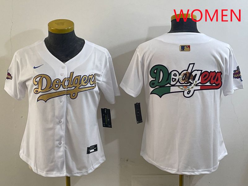 Women Los Angeles Dodgers Blank White Champion gold character 2025 Nike MLB Jersey style 7